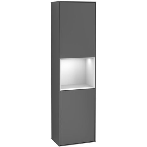 Finion, Armoires hautes, 418 x 1516 x 270 mm, Angulaire,avec meuble étagère (éclairé), modèle suspendu, En bois, éclairage LED, 1x LED / 2,3W, 2700 K à 6480 K, Glossy White Lacquer