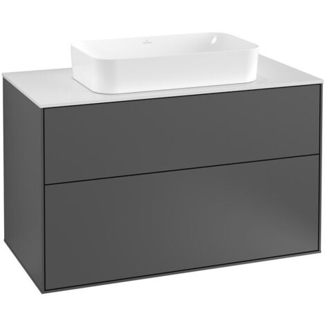 Finion, Meubles sous lavabo, 1000 x 603 x 501 mm, Angulaire,avec éclairage mural, modèle suspendu, En bois, lavabo au milieu, éclairage LED, 2x LED / 4,2W, 2700 K à 6480 K, Glossy White Lacquer