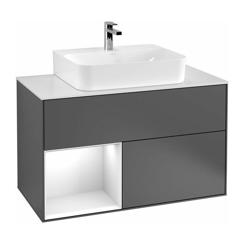 

Villeroy&boch - Finion, Meubles sous lavabo, 1000 x 603 x 501 mm, Angulaire,avec meuble étagère (éclairé), modèle suspendu, En bois, lavabo au