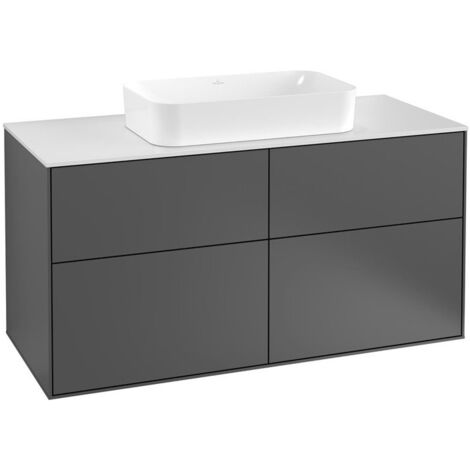Finion, Meubles sous lavabo, 1200 x 603 x 501 mm, Angulaire,avec éclairage mural, modèle suspendu, En bois, lavabo au milieu, éclairage LED, 2x LED / 4,2W, 2700 K à 6480 K, Glossy White Lacquer