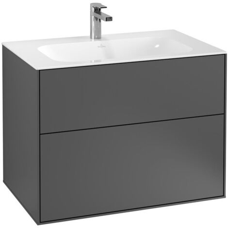 Finion, Meubles sous lavabo, 796 x 591 x 498 mm, Angulaire,avec éclairage mural, modèle suspendu, En bois, éclairage LED, 2x LED / 4,2W, 2700 K à 6480 K, Anthracite Matt Lacquer