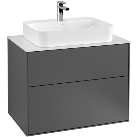 Finion, Meubles sous lavabo, 800 x 603 x 501 mm, Angulaire, modèle suspendu, En bois, lavabo au milieu, Glossy White Lacquer