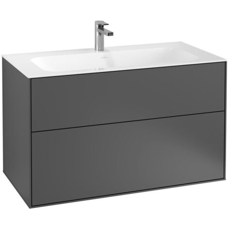 Finion, Meubles sous lavabo, 996 x 591 x 498 mm, Angulaire, modèle suspendu, En bois, Black Matt Lacquer