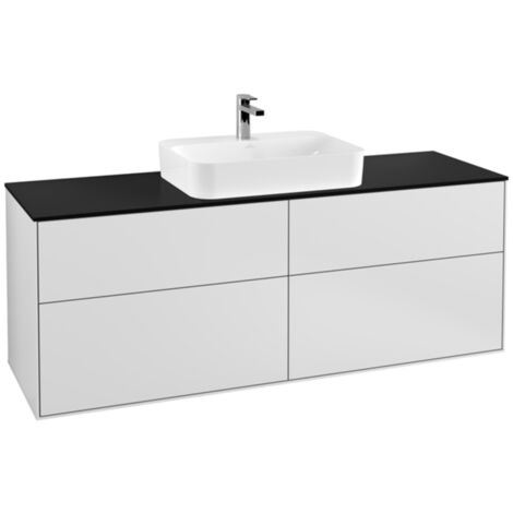 Finion, Mobile lavabo, 1600 x 603 x 501 mm, Angolare, modello sospeso, In legno, lavabo centrale, Laccato Bianco Opaco