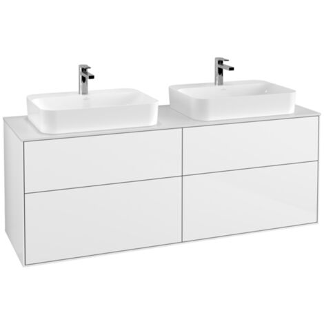 Finion, Mobile lavabo, 1600 x 603 x 501 mm, Angolare, modello sospeso, In legno, per 2 lavelli, Laccato Bianco Lucido
