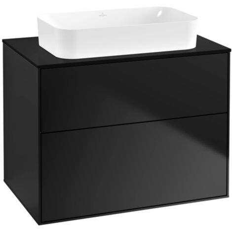 Finion, Mobile lavabo, 800 x 603 x 501 mm, Angolare, senza foro rubinetto, modello sospeso, In legno, Laccato Nero Opaco