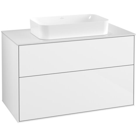Finion, Mobili lavabo, 1000 x 603 x 501 mm, Angolare, senza foro rubinetto, modello sospeso, In legno, lavabo centrale, Laccato Bianco Lucido