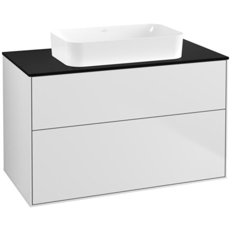 Finion, Mobili lavabo, 1000 x 603 x 501 mm, Angolare, senza foro rubinetto, modello sospeso, In legno, lavabo centrale, Laccato Bianco Opaco