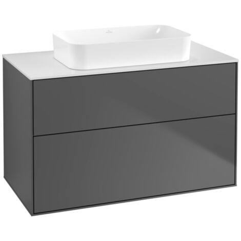 Finion, Mobili lavabo, 1000 x 603 x 501 mm, Angolare, senza foro rubinetto, modello sospeso, In legno, lavabo centrale, Laccato Opaco Antracite
