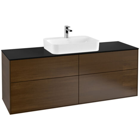 Finion, Mueble bajo lavabo, 1600 x 603 x 501 mm, Angular, modelo suspendido, En madera, lavabo en el medio, Chapa de nogal