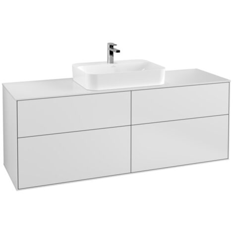 Finion, Mueble bajo lavabo, 1600 x 603 x 501 mm, Angular, modelo suspendido, En madera, lavabo en el medio, Lacado Blanco Mate