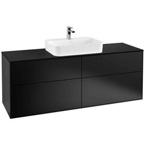 Finion, Mueble bajo lavabo, 1600 x 603 x 501 mm, Angular, modelo suspendido, En madera, lavabo en el medio, Lacado Negro Mate