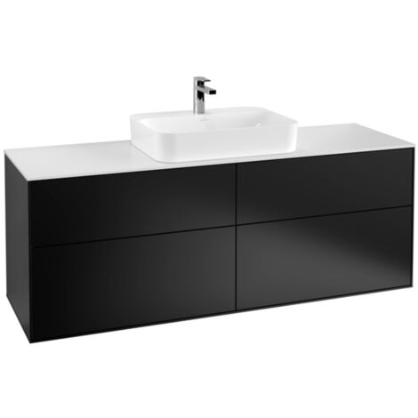 Finion, Mueble bajo lavabo, 1600 x 603 x 501 mm, Angular, modelo suspendido, En madera, lavabo en el medio, Lacado Negro Mate