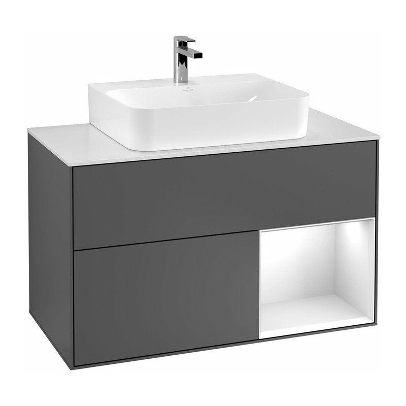 

Villeroy&boch - Finion, Mueble de baño, 1000 x 603 x 501 mm, Angular, con estantería (iluminado), modelo suspendido, De madera, lavabo en el medio,