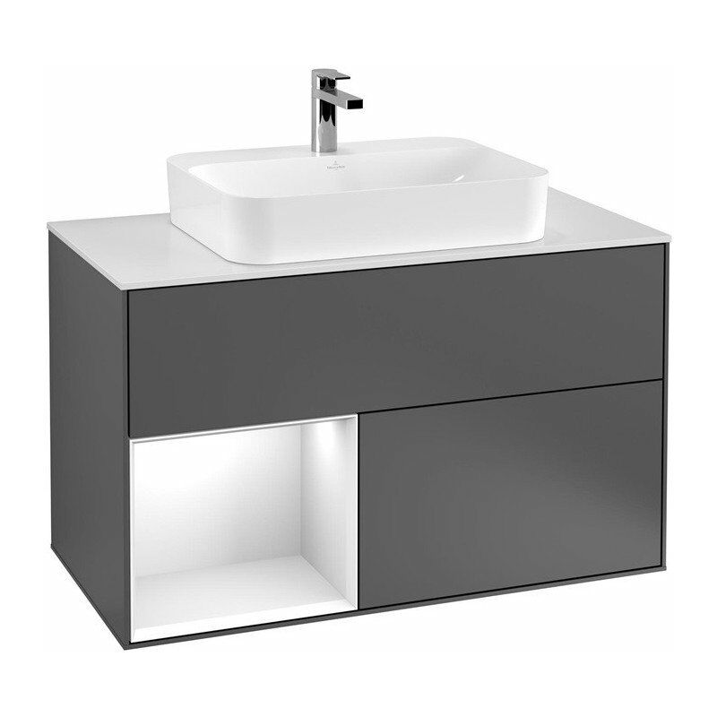 

Villeroy&boch - Finion, Mueble de baño, 1000 x 603 x 501 mm, Angular, con estantería (iluminado), modelo suspendido, De madera, lavabo en el medio,