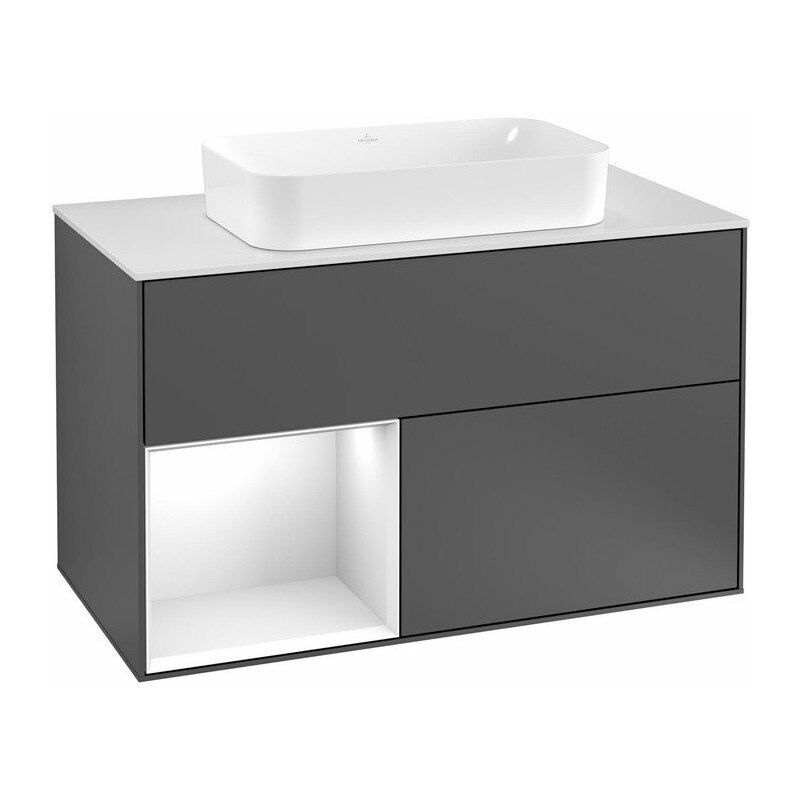 

Villeroy&boch - Finion, Mueble de baño, 1000 x 603 x 501 mm, Angular, con estantería (iluminado), modelo suspendido, De madera, lavabo en el medio,