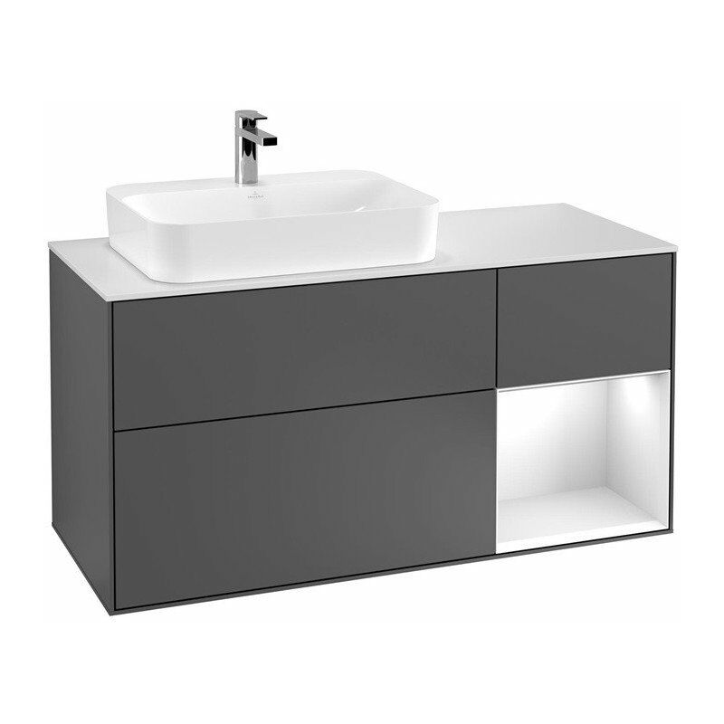 

Villeroy&boch - Finion, Mueble de baño, 1200 x 603 x 501 mm, Angular, con estantería (iluminado), modelo suspendido, En madera, lavabo a la