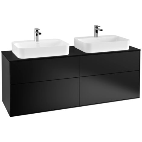 Finion, Mueble de baño, 1600 x 603 x 501 mm, Angular, modelo suspendido, De madera, para 2 lavabos, Lacado Negro Mate
