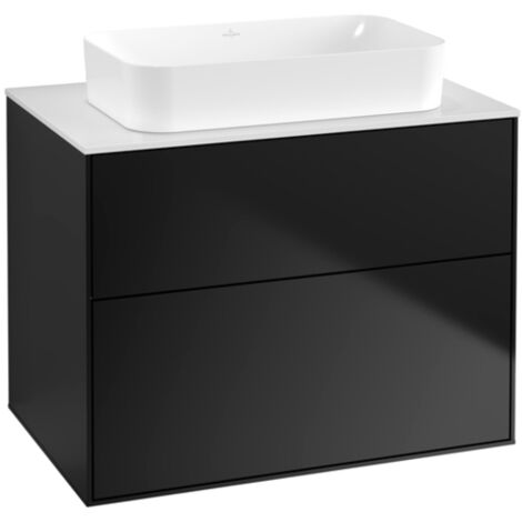 Finion, Mueble de baño, 800 x 603 x 501 mm, Angular, sin orificio para grifería, modelo suspendido, En madera, Lacado Negro Mate