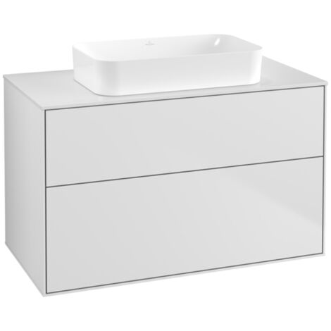 Finion, Muebles de baño, 1000 x 603 x 501 mm, Angular, sin orificio para grifería, modelo suspendido, En madera, lavabo en el medio, Lacado Blanco Mate