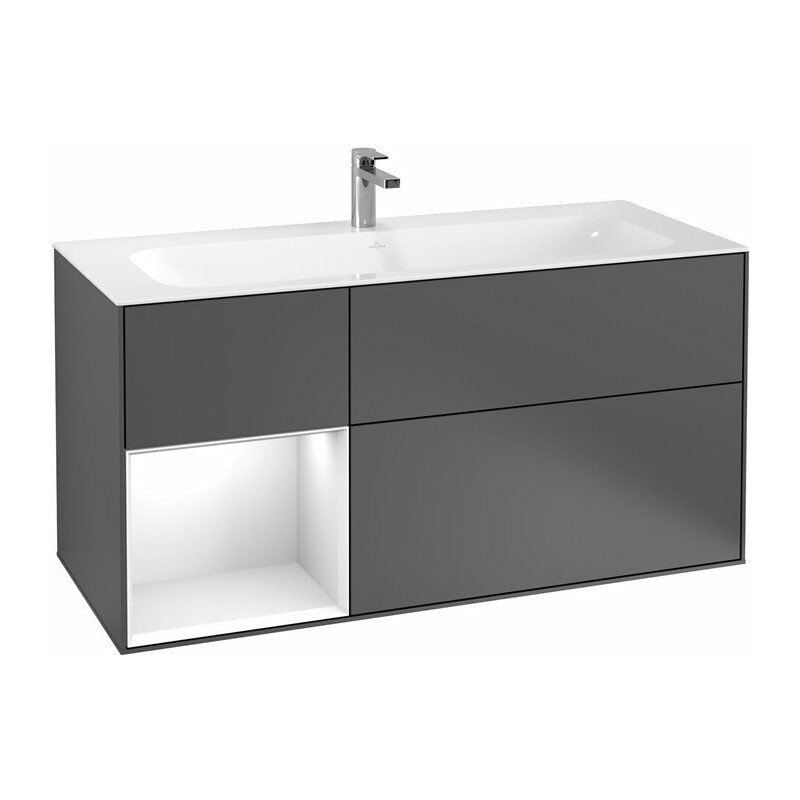 

Finion, Muebles de baño, 1196 x 591 x 498 mm, Angular, con estantería (iluminada), modelo suspendido, En madera, iluminación LED, 1x LED / 2.3W, 2700