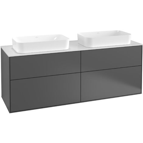 Finion, Muebles de baño, 1600 x 603 x 501 mm, Angular, con orificio para grifería, modelo suspendido, De madera, para 2 lavabos, Lacado Antracita Mate