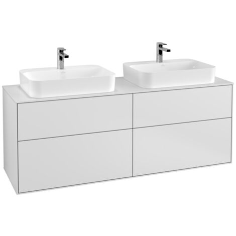 Finion, Muebles de baño, 1600 x 603 x 501 mm, Angular, modelo suspendido, En madera, para 2 lavabos, Lacado Blanco Mate