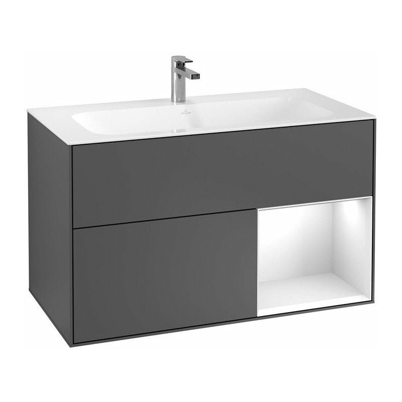 

Villeroy&boch - Finion, Muebles de baño, 996 x 591 x 498 mm, Angular, con estantería (iluminada), modelo suspendido, En madera, iluminación LED, 1x