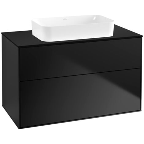 Finion, Muebles de lavabo, 1000 x 603 x 501 mm, Angular, sin orificio para grifería, modelo suspendido, En madera, lavabo en el medio, Lacado Negro Mate