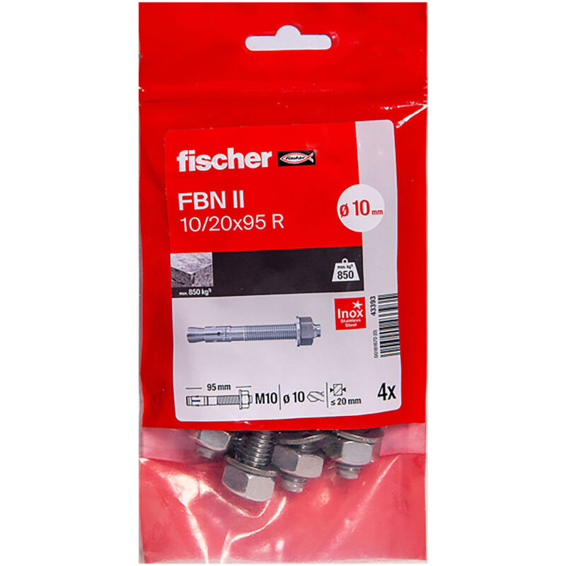 4 goujons fbn ii Ø10 x 95 mm A4 /4B en acier inoxydable Fischer