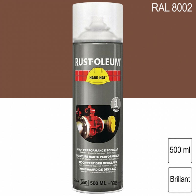 Peinture de finition industrielle aérosol Hard Hat ral 8002 Brun de sécurité brillant 500ml rust-oleum