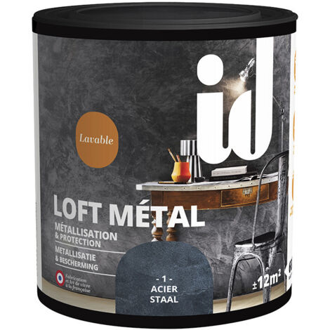 Finition métal effet acier 600ml – Peinture décorative pour murs – Lavable – Ambiance industrielle contemporaine – Id Paris