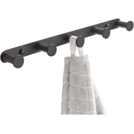 Finition Noire Patère Murale à 5 Crochets Porte Manteau Chapeau Serviette Accroche Vêtements Kit d’Accessoire Toilettes Salle de Bain
