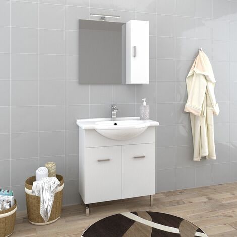 Mobile bagno a terra bianco opaco 60 cm con lavabo specchio LED touch e  colonna, Arcshop