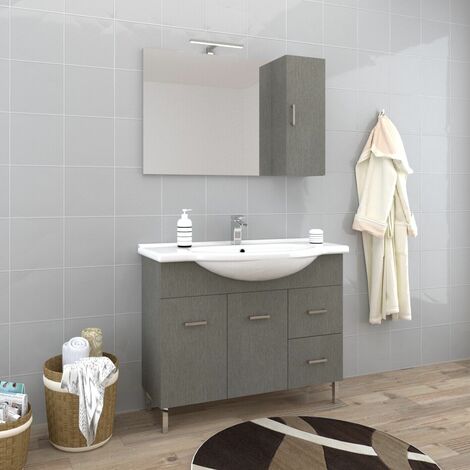 PROGETTO IDEA STELLA Copricolonna Bagno Con Anta E 2 Cassetti 70X62 Cm Con  Specchiera Grigio Legno