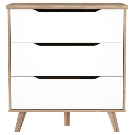 FINLANDEK Commode de chambre VANKKA scandinave decor chene et blanc mat + pieds en bois massif - L 80 cm