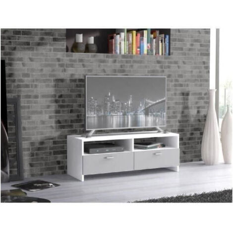 LES TENDANCES FINLANDEK Meuble TV HELPPO contemporain blanc et gris mat - L 95 cm