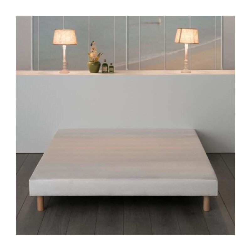 DEKO DREAM Rakenne Sommier tapissier &agrave; lattes 160 x 200 - Bois massif blanc + pieds