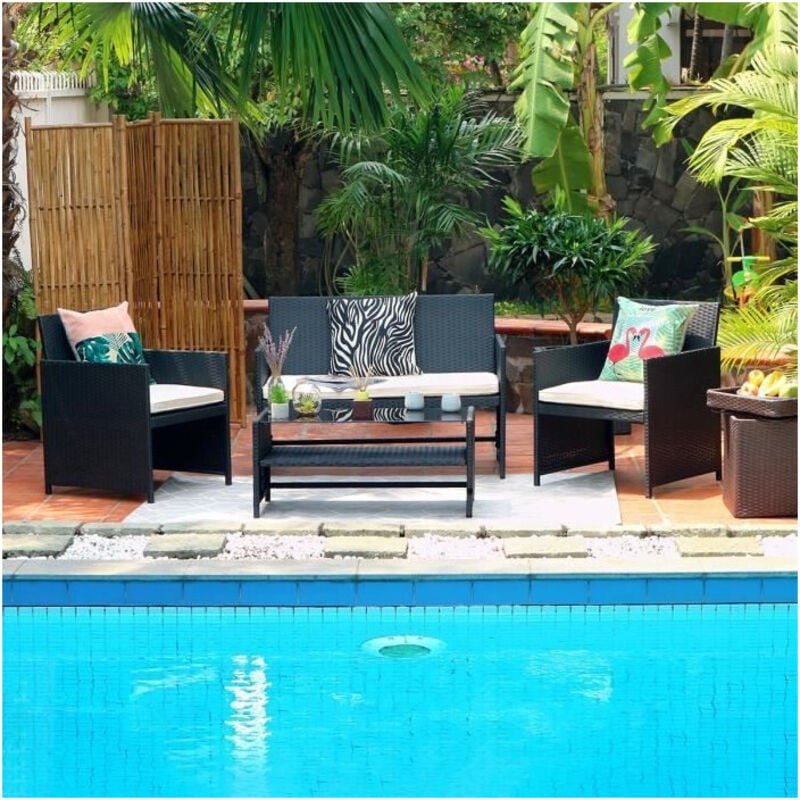 Salon de jardin 4 pièces Cuba en acier noir - hilpea