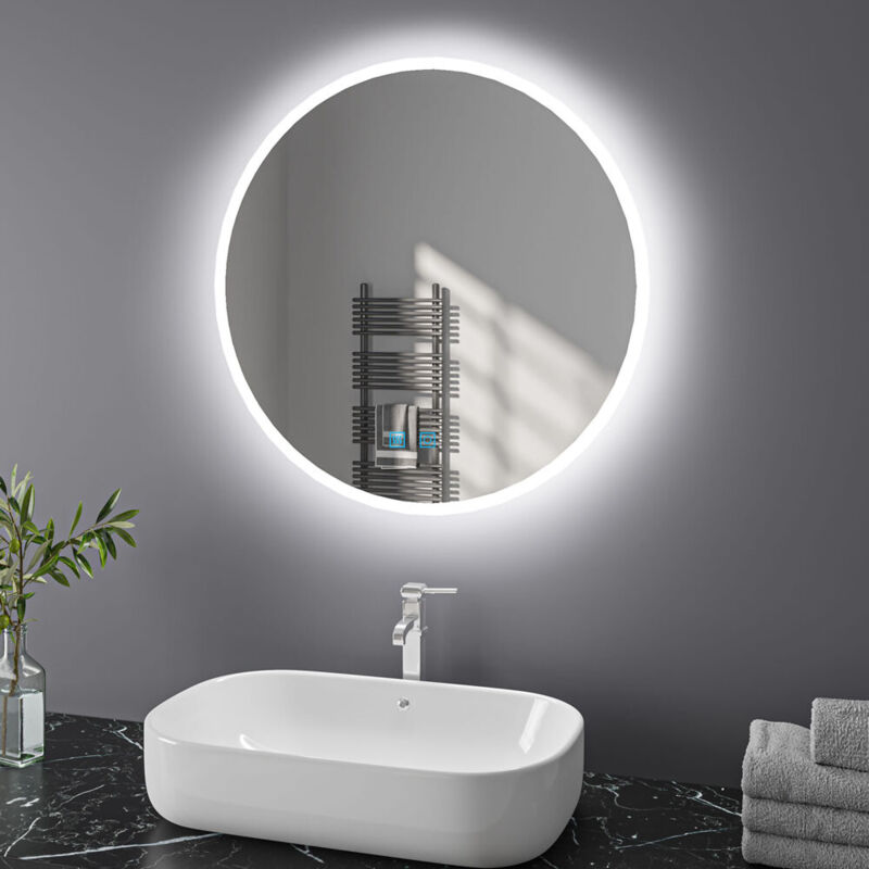 Finmrys - 80cm Miroir Rond Salle de Bain avec Eclairage 3 Températures de Couleur, Fonction Mémoire, Anti-buée Interrupteur Tactile IP44 Étanchéité