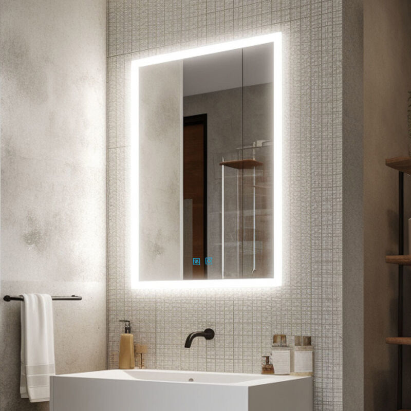 Finmrys - Miroir lumineux de salle de bain 50x70 cm Anti-buée avec Eclairage 3 Températures de Couleur, Fonction Mémoire Horizontal Vertical