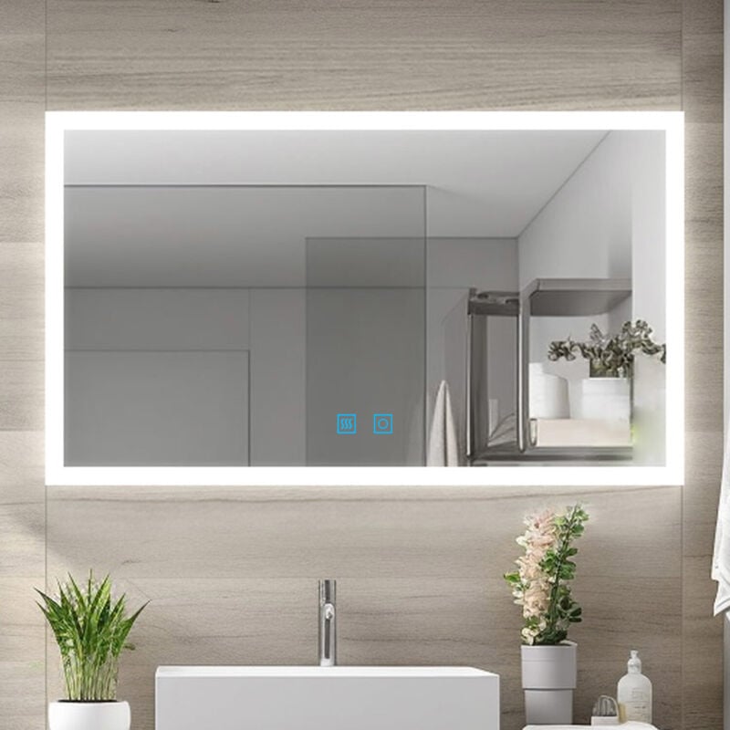 Finmrys - Miroir lumineux de salle de bain 120x70 cm Anti-buée avec Eclairage 3 Températures de Couleur, Fonction Mémoire Horizontal Vertical