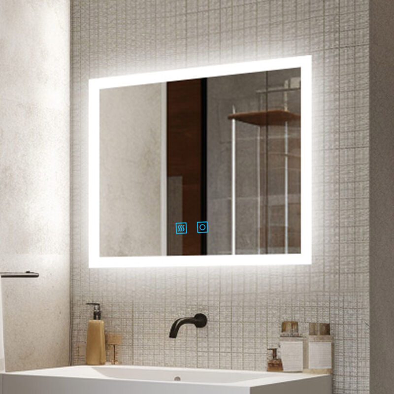 Finmrys Miroir lumineux de salle de bain 60x50 cm Anti-buée avec Eclairage 3 Températures de Couleur, Fonction Mémoire Horizontal Vertical