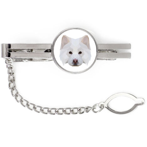 Finnish Lapphund - fermacravatta geometrico con foto e scritta Art-Dog