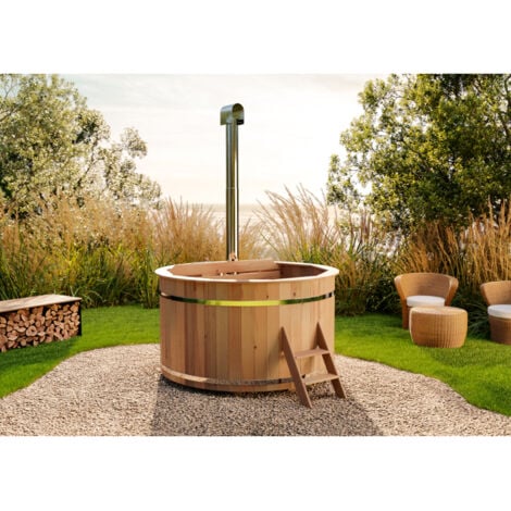 FINNTHERM Badefass Bergen aus Holz, Badebottich, Hot Tub, Schwimmbecken, Jacuzzi outdoor, Ø 160 x 101 cm, mit Ofen