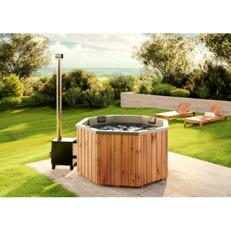 FINNTHERM Badefass Kopenhagen aus Thermoholz, Badebottich, Hot Tub mit Holzofen, Whirlpool, Schwimmbecken, Jacuzzi outdoor, beheizbar, 180 x 180 cm
