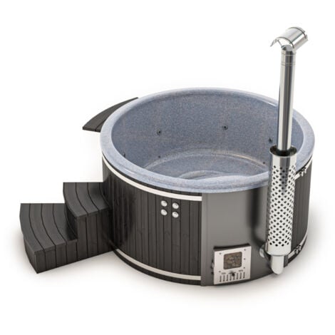 FINNTHERM Badefass Stockholm aus Thermoholz, Badebottich Ø 200 cm, Hot Tub mit Holzofen, Whirlpool, Schwimmbecken, Jacuzzi outdoor, inkl. Minibar beheizbar