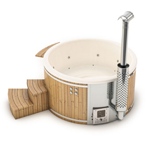 Finntherm – Bain nordique Stockholm 8 personnes – Spa naturel en bois thermique 200 cm – 15 buses massage et 6 buses hydro-massage – Hauteur 110 cm