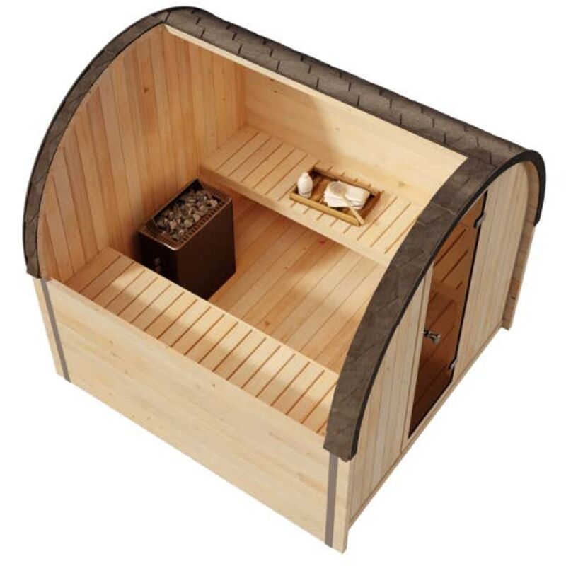 Fasssauna Scandipod Comfort Fasssauna 2 Sitzbänke Aus Holz, Sauna Mit 42 Mm Wandstärke, Außensauna Mit Montagematerial - Finntherm