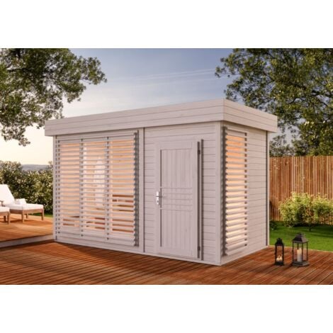 FinnTherm Gartensauna Azalia Gartensauna 2 Sitzbänke aus Holz, Sauna mit 40 mm Wandstärke, Außensauna mit Montagematerial